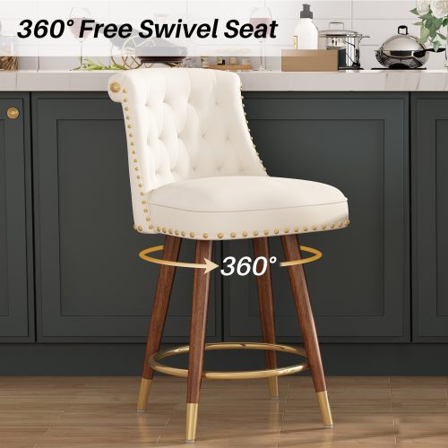 Solfway Counter Height Bar Stools Set of 4, 24 inch White Velvet Kitchen Swivel Counter Stools with Backs, Metal Legs and Footrest, Bar Chairs for Kitchen Island - Image 3