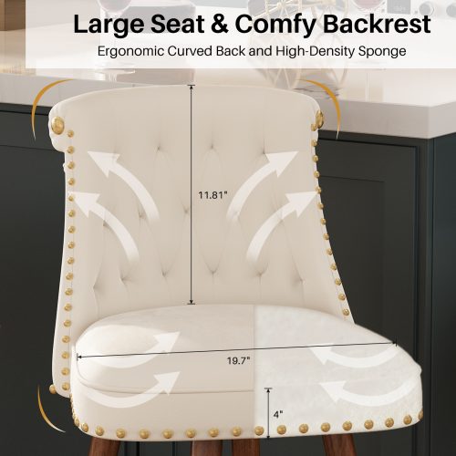 Solfway Counter Height Bar Stools Set of 4, 24 inch White Velvet Kitchen Swivel Counter Stools with Backs, Metal Legs and Footrest, Bar Chairs for Kitchen Island - Image 5