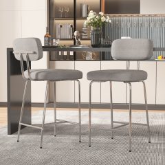 Solfway Counter Height Bar Stools Set of 2, 26" Gray Fabric Kitchen Counter Stools with Backs, Metal Legs, Footrest and Wide Seat, Bar Chairs for Kitchen Island