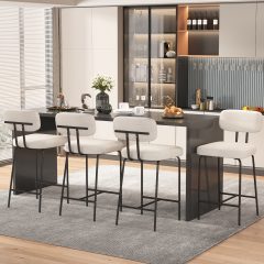 Solfway Counter Height Bar Stools Set of 4, 26" White Fabric Kitchen Counter Stools with Backs, Metal Legs, Footrest and Wide Seat, Bar Chairs for Kitchen Island