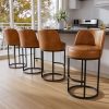 Solfway Bar Stools Set of 4, 26 inch Counter Height Bar Stools, Swivel Brown Leather Barstools with Backs, Round Base, Footrest, Metal Legs for Kitchen Island