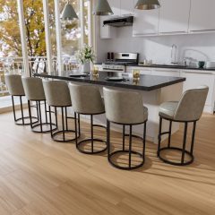 Solfway Bar Stools Set of 6, 26 inch Counter Height Bar Stools, Swivel Gray Leather Barstools with Backs, Round Base, Footrest, Metal Legs for Kitchen Island