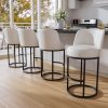 Solfway Bar Stools Set of 4, 26 inch Counter Height Bar Stools, Swivel White Leather Barstools with Backs, Round Base, Footrest, Metal Legs for Kitchen Island