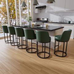 Solfway Bar Stools Set of 6, 26 inch Counter Height Bar Stools, Swivel Green Leather Barstools with Backs, Round Base, Footrest, Metal Legs for Kitchen Island