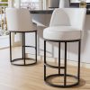 Solfway Bar Stools Set of 2, 26 inch Counter Height Bar Stools, Swivel White Leather Barstools with Backs, Round Base, Footrest, Metal Legs for Kitchen Island