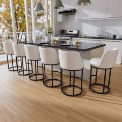 Solfway Bar Stools Set of 6, 26 inch Counter Height Bar Stools, Swivel White Leather Barstools with Backs, Round Base, Footrest, Metal Legs for Kitchen Island