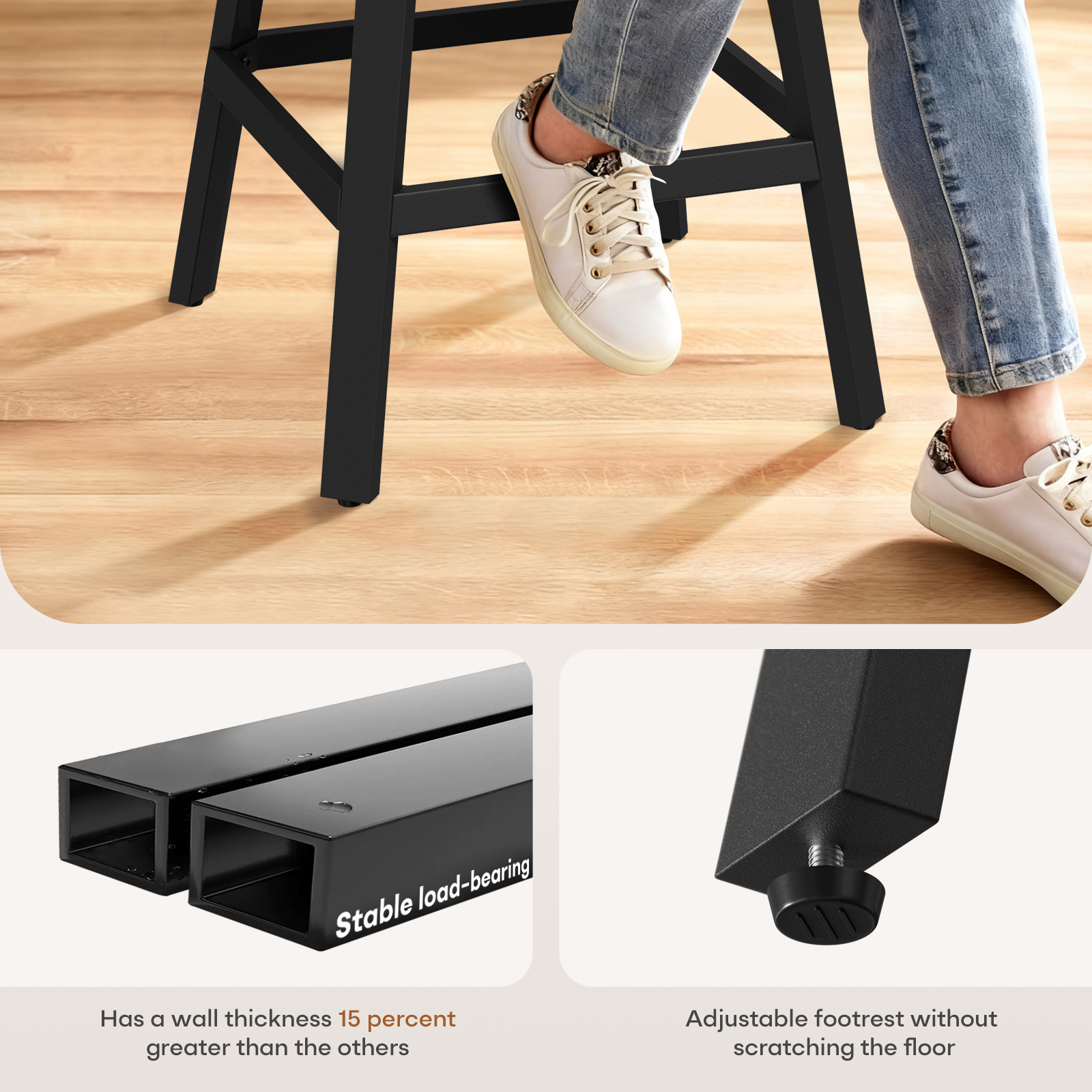 Solfway Bar Stools Set of 4, 26 Inch Barstools with Metal Legs, Brown Leather Farmhouse Upholstered Counter Height Bar Stool for Kitchen, Dining, Bar - Image 6