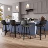 Solfway Bar Stools Set of 4, 26 Inch Barstools with Metal Legs, Black Leather Farmhouse Upholstered Counter Height Bar Stool for Kitchen, Dining, Bar