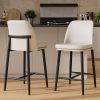 Solfway Bar Stools Set of 2, Upholstered Counter Height Bar Stools, Counter Stools 26 Inch Barstools with Back, Metal Legs and Textured Leather&Fabric for Kitchen Island Dining Room, White