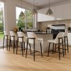Solfway Bar Stools Set of 6, Upholstered Counter Height Bar Stools, Counter Stools 26 Inch Barstools with Back, Metal Legs and Textured Leather&Fabric for Kitchen Island Dining Room, White