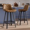 Solfway Bar Stools Set of 2, 26 Inch Barstools with Metal Legs, Brown Leather Farmhouse Upholstered Counter Height Bar Stool for Kitchen, Dining, Bar