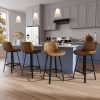 Solfway Bar Stools Set of 4, 26 Inch Barstools with Metal Legs, Brown Leather Farmhouse Upholstered Counter Height Bar Stool for Kitchen, Dining, Bar