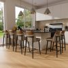 Solfway Bar Stools Set of 6, Upholstered Counter Height Bar Stools, Counter Stools 26 Inch Barstools with Back, Metal Legs and Textured Leather&Fabric for Kitchen Island Dining Room, Brown