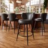 Solfway Bar Stools Set of 4, 26 Inch Barstools with Sturdy Legs, Black Leather Farmhouse Swivel Counter Height Bar Stool for Kitchen, Dining, Bar