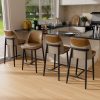 Solfway Bar Stools Set of 4, Upholstered Counter Height Bar Stools, Counter Stools 26 Inch Barstools with Back, Metal Legs and Textured Leather&Fabric for Kitchen Island Dining Room, Brown