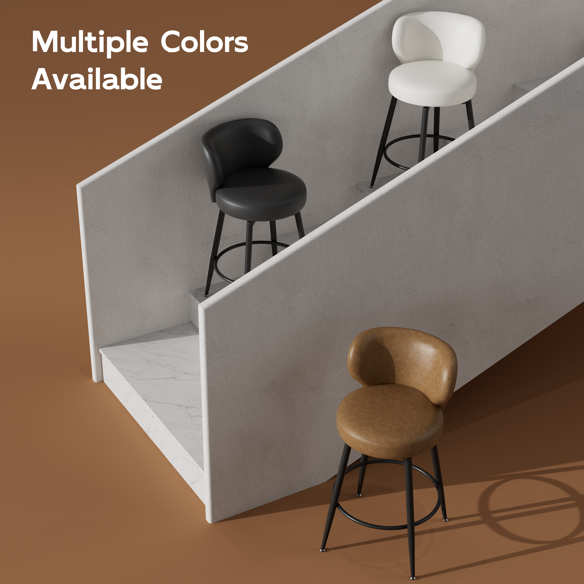 Solfway Bar Stools Set of 2, 26 Inch Barstools with Sturdy Legs, Black Leather Farmhouse Swivel Counter Height Bar Stool for Kitchen, Dining, Bar - Image 8