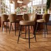 Solfway Bar Stools Set of 4, 26 Inch Barstools with Sturdy Legs, Brown Leather Farmhouse Swivel Counter Height Bar Stool for Kitchen, Dining, Bar