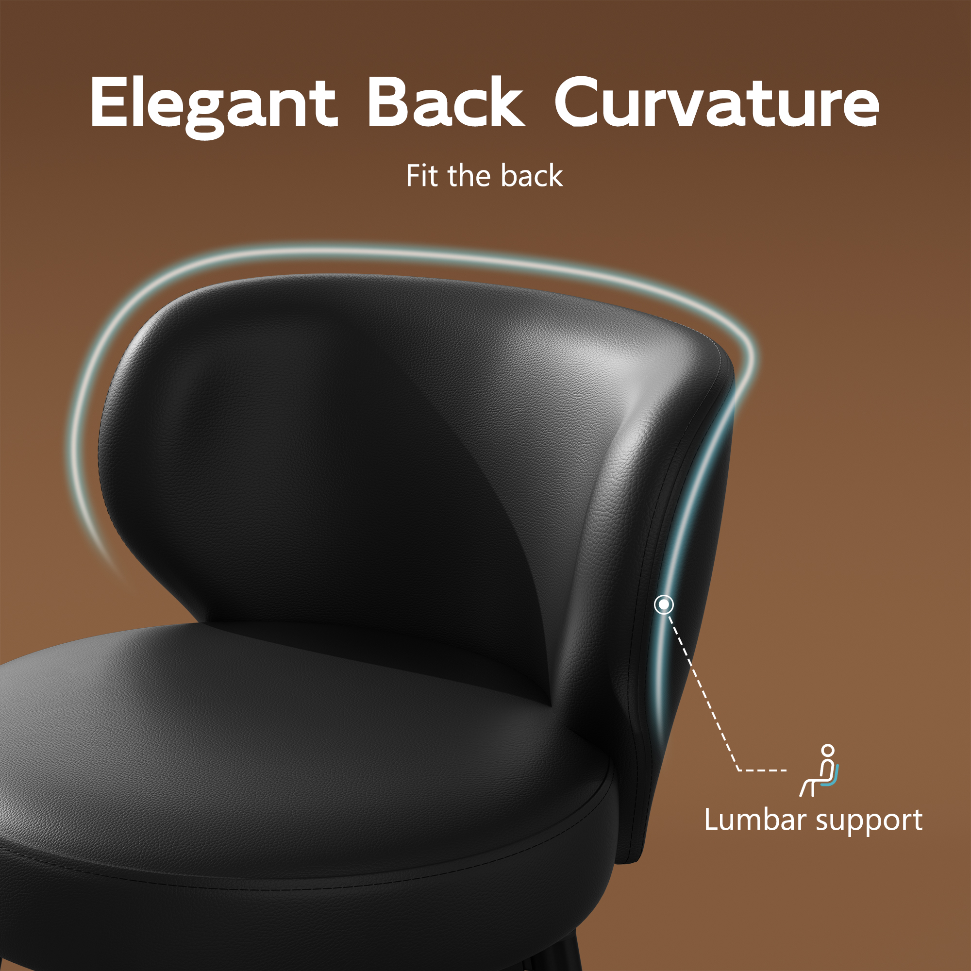 Solfway Bar Stools Set of 2, 26 Inch Barstools with Sturdy Legs, Black Leather Farmhouse Swivel Counter Height Bar Stool for Kitchen, Dining, Bar - Image 4