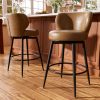 Solfway Bar Stools Set of 2, 26 Inch Barstools with Sturdy Legs, Brown Leather Farmhouse Swivel Counter Height Bar Stool for Kitchen, Dining, Bar