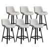Solfway Bar Stools Set of 6, 26 Inch Barstools with Metal Legs, White Leather Farmhouse Upholstered Counter Height Bar Stool for Kitchen, Dining, Bar