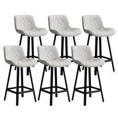 Solfway Bar Stools Set of 6, 26 Inch Barstools with Metal Legs, White Leather Farmhouse Upholstered Counter Height Bar Stool for Kitchen, Dining, Bar
