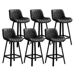 Solfway Bar Stools Set of 6, 26 Inch Barstools with Metal Legs, Black Leather Farmhouse Upholstered Counter Height Bar Stool for Kitchen, Dining, Bar