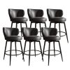 Solfway Bar Stools Set of 6, 26 Inch Barstools with Sturdy Legs, Black Leather Farmhouse Swivel Counter Height Bar Stool for Kitchen, Dining, Bar