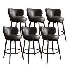 Solfway Bar Stools Set of 6, 26 Inch Barstools with Sturdy Legs, Black Leather Farmhouse Swivel Counter Height Bar Stool for Kitchen, Dining, Bar