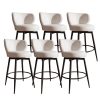 Genpo Bar Stools Set of 6, 26 Inch Barstools with Sturdy Legs, White Leather Farmhouse Swivel Counter Height Bar Stool for Kitchen, Dining, Bar