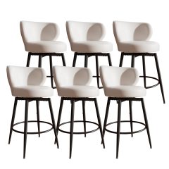 Genpo Bar Stools Set of 6, 26 Inch Barstools with Sturdy Legs, White Leather Farmhouse Swivel Counter Height Bar Stool for Kitchen, Dining, Bar