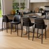 Genpo Bar Stools Set of 4, Upholstered Counter Height Bar Stools, Counter Stools 26 Inch Barstools with Back, Metal Legs and Textured Leather&Fabric for Kitchen Island Dining Room, Black