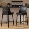 Genpo Bar Stools Set of 2, Upholstered Counter Height Bar Stools, Counter Stools 26 Inch Barstools with Back, Metal Legs and Textured Leather&Fabric for Kitchen Island Dining Room, Black