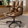 Genpo Brown Office Chair, Mid Century Modern Leather Desk Chairs with Arms, Wheels Thickend Back and Seat, Adjustable Height, Vintage Computer Chair for Home, Office