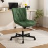 Genpo Armless Desk Chair, Green Leather Office Desk Chairs with Wheels, Mid Back and Lumbar Support for Computer Home Small Space Vanity Makeup