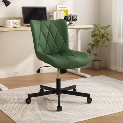 Genpo Armless Desk Chair, Green Leather Office Desk Chairs with Wheels, Mid Back and Lumbar Support for Computer Home Small Space Vanity Makeup
