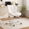 Genpo Armless Desk Chair, White Leather Office Desk Chairs with Wheels, Mid Back and Lumbar Support for Computer Home Small Space Vanity Makeup