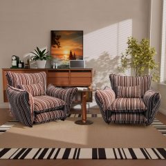 Genpo Oversized Chenille Accent Chair Set of 2 with Lumbar Pillow, Wide Armrests and Deep Seat 7 Inch High Density Foam for Living Room Bedroom, 350 lbs, Brown Single Sofa Armchair
