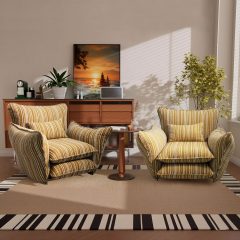 Genpo Oversized Chenille Accent Chair Set of 2 with Lumbar Pillow, Wide Armrests and Deep Seat 7 Inch High Density Foam for Living Room Bedroom, 350 lbs, Yellow Single Sofa Armchair