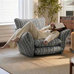 Genpo Oversized Chenille Accent Chair with Lumbar Pillow, Wide Armrests and Deep Seat 7 Inch High Density Foam for Living Room Bedroom, 350 lbs, Gray Single Sofa Armchair