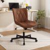 Genpo Armless Desk Chair, Brown Leather Office Desk Chairs with Wheels, Mid Back and Lumbar Support for Computer Home Small Space Vanity Makeup