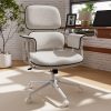 Genpo Desk Chair with Wheels and Arms, White Linen Fabric Executive Office Chair with Memory Foam Wide Seat, Padded Arms, Lumbar Support and Adjustable Height