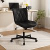 Genpo Armless Desk Chair, Black Leather Office Desk Chairs with Wheels, Mid Back and Lumbar Support for Computer Home Small Space Vanity Makeup
