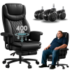 Genpo Reclining Office Chair Big and Tall 400LBS, Executive Office Chair with Footrest, Black Leather Computer Desk Chair with Quiet Wheels, Height Adjustable And Padded Arms