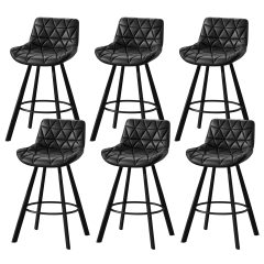 Genpo Bar Stools Set of 6, 26" Kitchen Counter Height Bar Stools with Back Metal Legs and Footrest, Black Leather Barstools for Kitchen Island