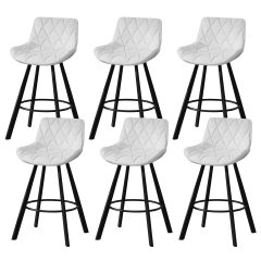 Genpo Bar Stools Set of 6, 26" Kitchen Counter Height Bar Stools with Back Metal Legs and Footrest, White Leather Barstools for Kitchen Island