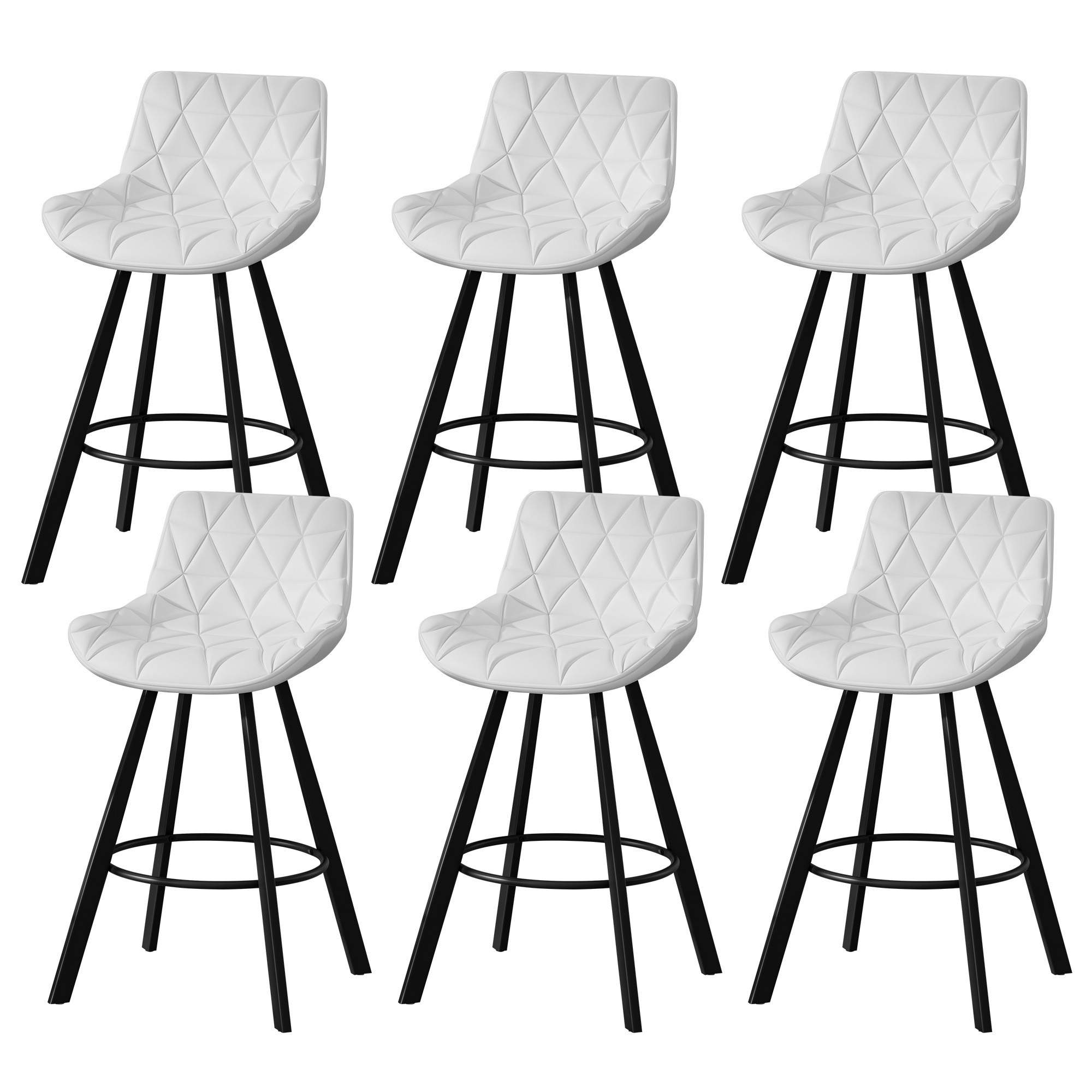 Genpo Bar Stools Set of 6, 26" Kitchen Counter Height Bar Stools with Back Metal Legs and Footrest, White Leather Barstools for Kitchen Island