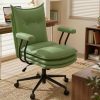 Genpo Green Leather Computer Desk Chairs 300lbs for Adults, Vanity Chair with Wheels, Padded Arms, Thickened & Widened Back and Seat for Home Office Makeup
