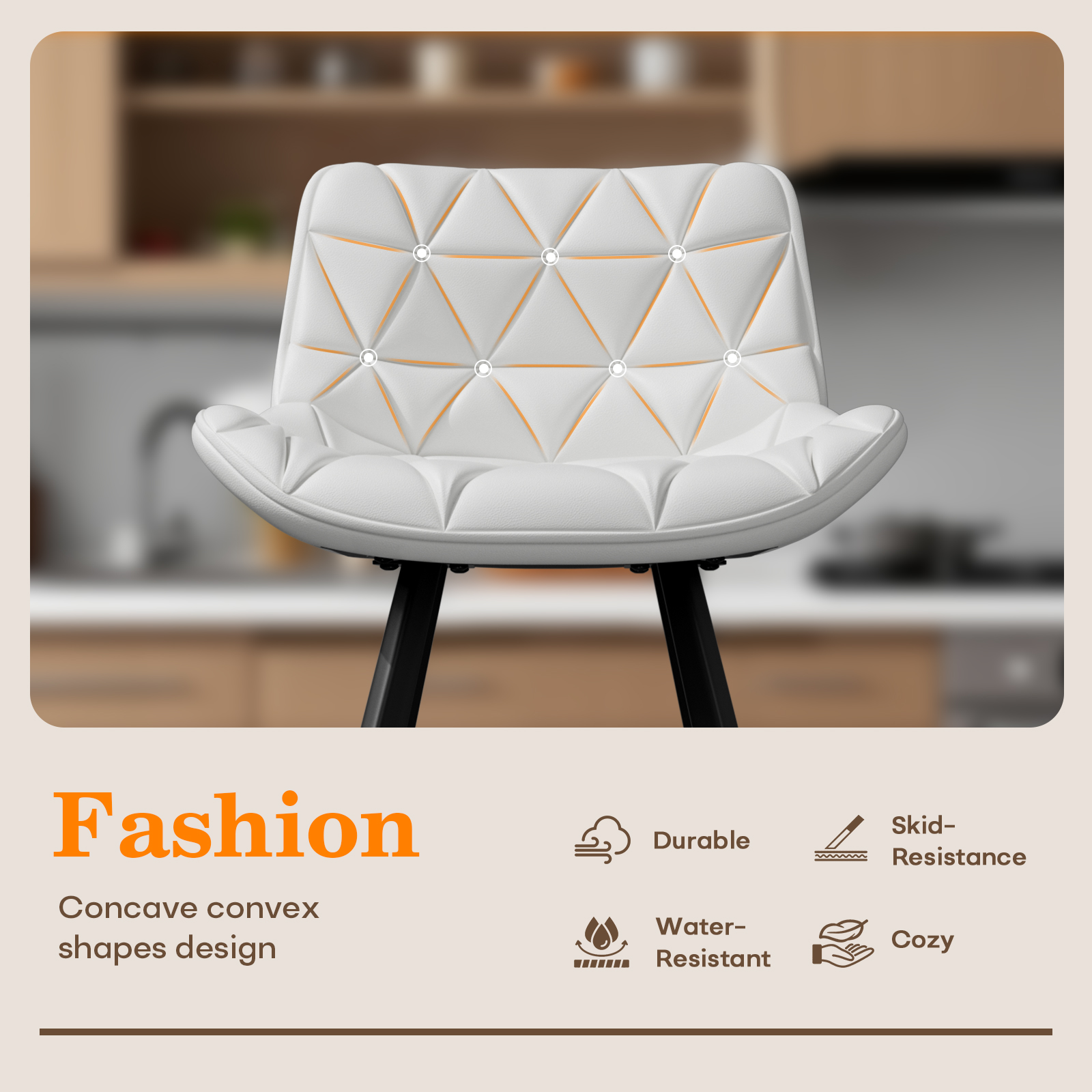 Genpo Bar Stools Set of 6, 26" Kitchen Counter Height Bar Stools with Back Metal Legs and Footrest, White Leather Barstools for Kitchen Island - Image 4