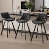 Genpo Bar Stools Set of 3, 26" Kitchen Counter Height Bar Stools with Back Metal Legs and Footrest, Black Leather Barstools for Kitchen Island