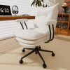Genpo White Leather Computer Desk Chairs 300lbs for Adults, Vanity Chair with Wheels, Padded Arms, Thickened & Widened Back and Seat for Home Office Makeup